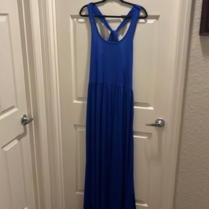 Michael kors women twisted straps open back maxi dress SZ XL Blue NWT